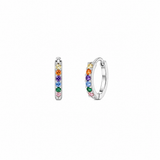 Sterling Silver Rainbow Multicolour CZ Huggie Hoop Earrings