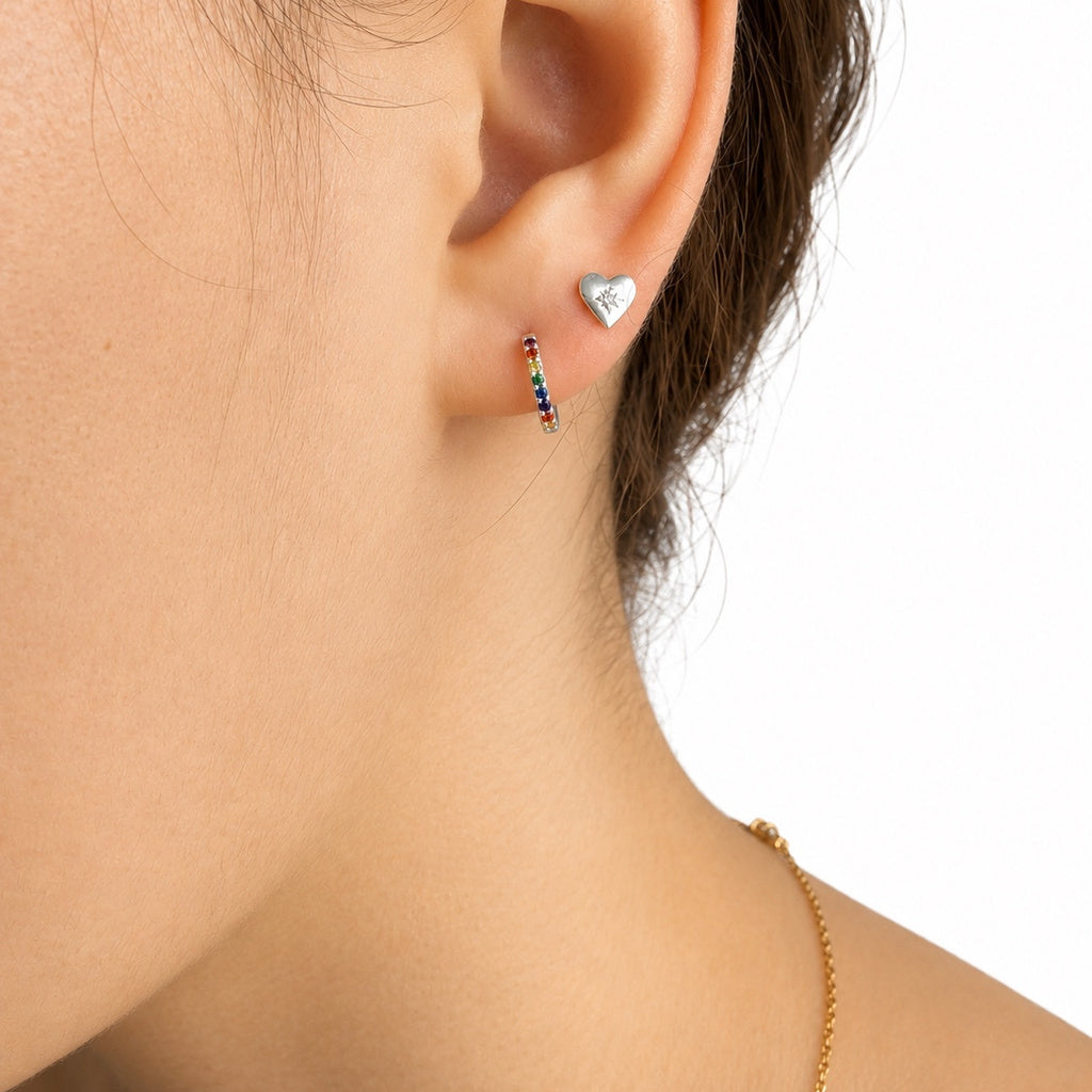 Sterling Silver Rainbow Multicolour CZ Huggie Hoop Earrings