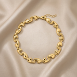 18ct gold plated chunky puffy wave link bracelet with lobster clasp