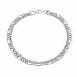 Sterling Silver Layered Figaro & Curb Chain Bracelet