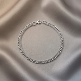 Sterling Silver Layered Figaro & Curb Chain Bracelet
