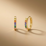 18ct Gold Vermeil Rainbow Multicolour CZ Hoop Earrings