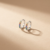 Sterling Silver Rainbow Multicolour CZ Huggie Hoop Earrings