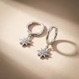 Sterling Silver Celestial Eight-Point Star Hoop Earrings