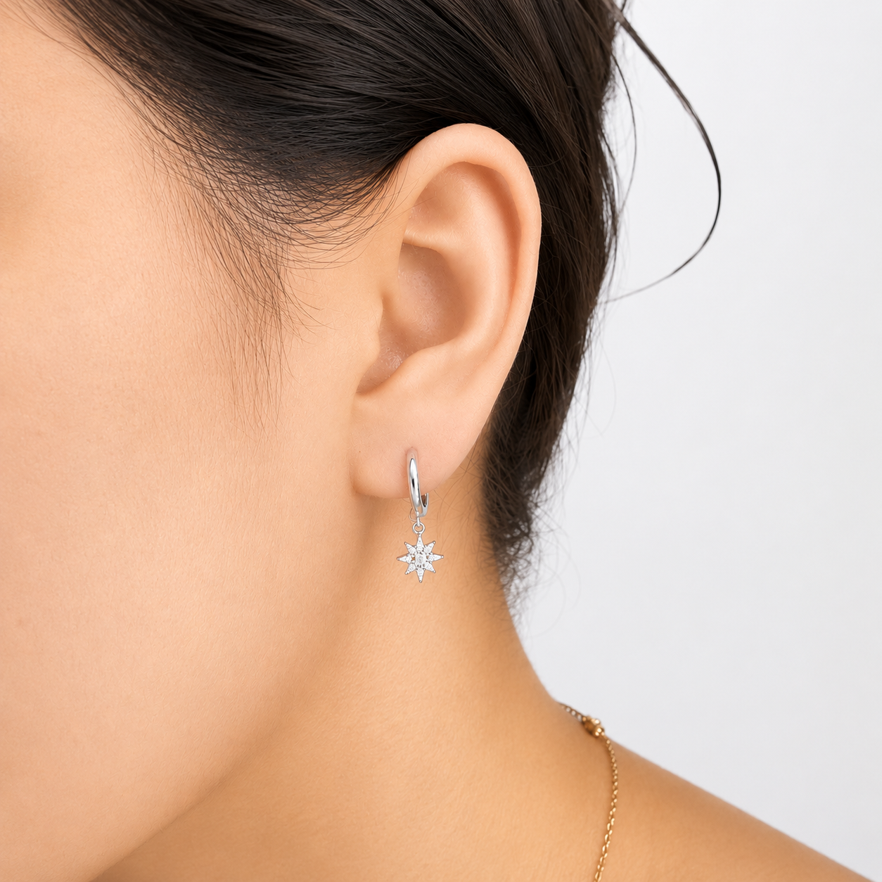 Sterling Silver Celestial Eight-Point Star Hoop Earrings