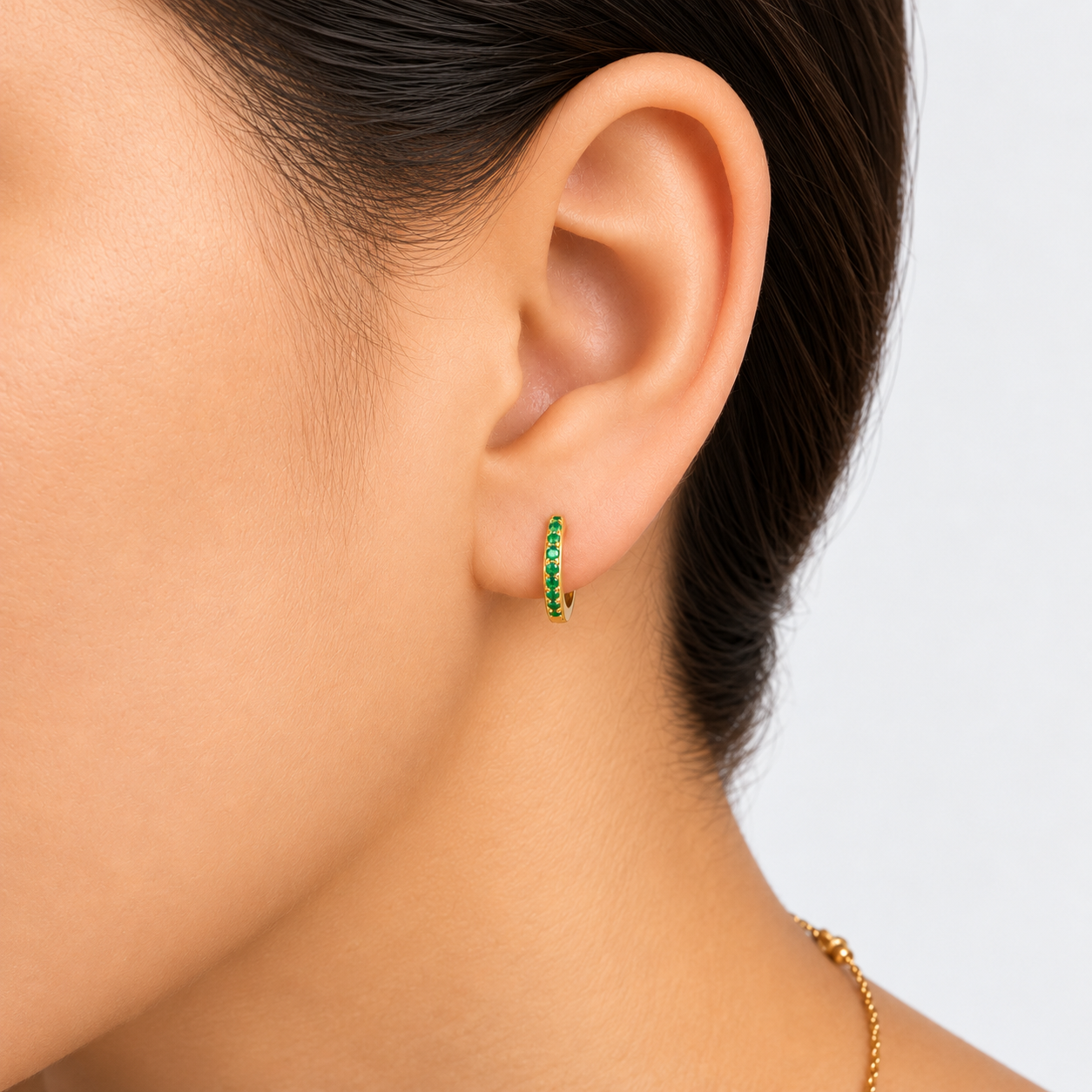 18ct Gold Vermeil Emerald Green Pave Huggie Earrings