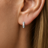 Sterling Silver Beaded CZ Huggie Hoop Earrings