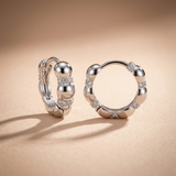Sterling Silver Beaded CZ Huggie Hoop Earrings