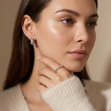 Sterling Silver Beaded CZ Huggie Hoop Earrings