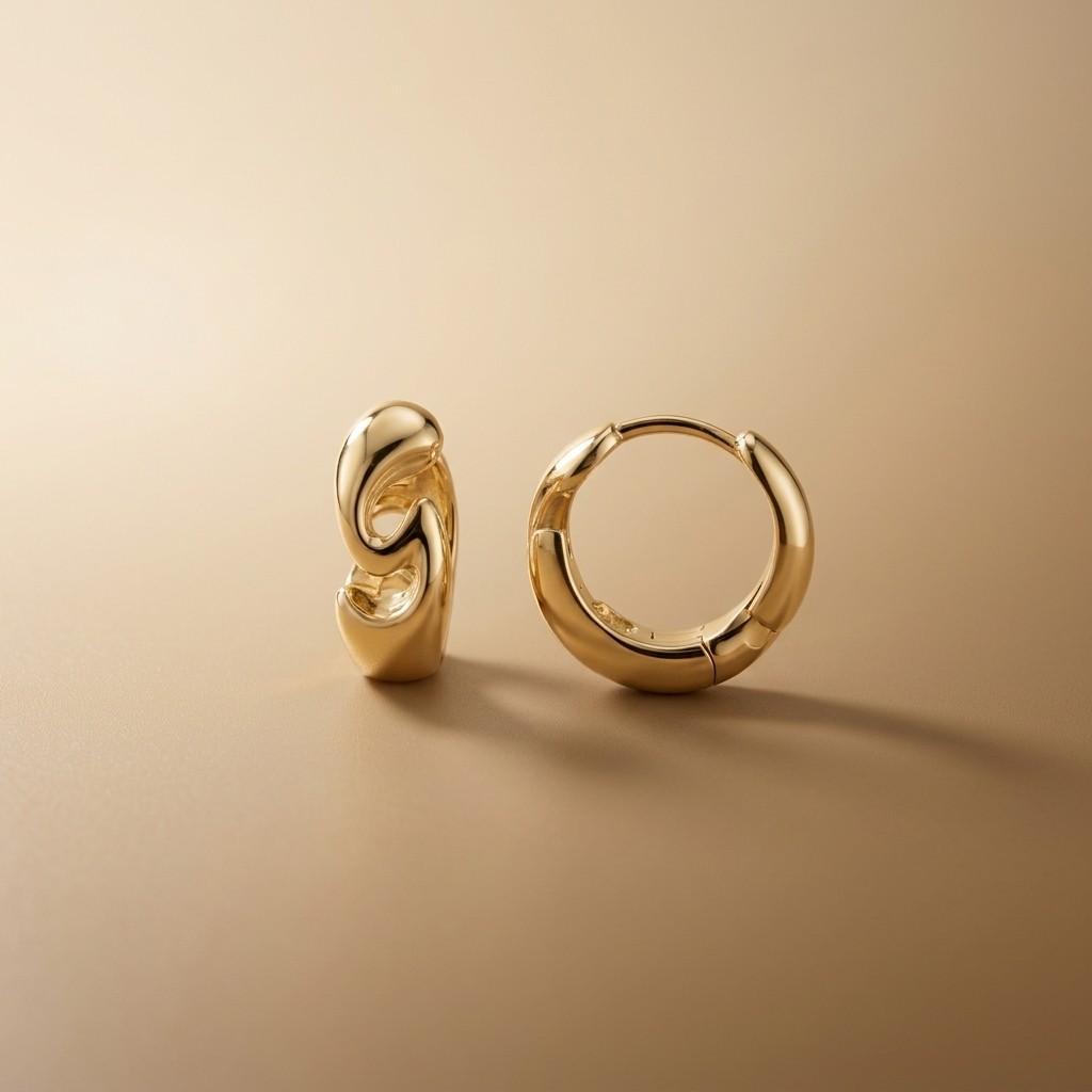 18ct gold plated chunky wave huggie hoop earrings