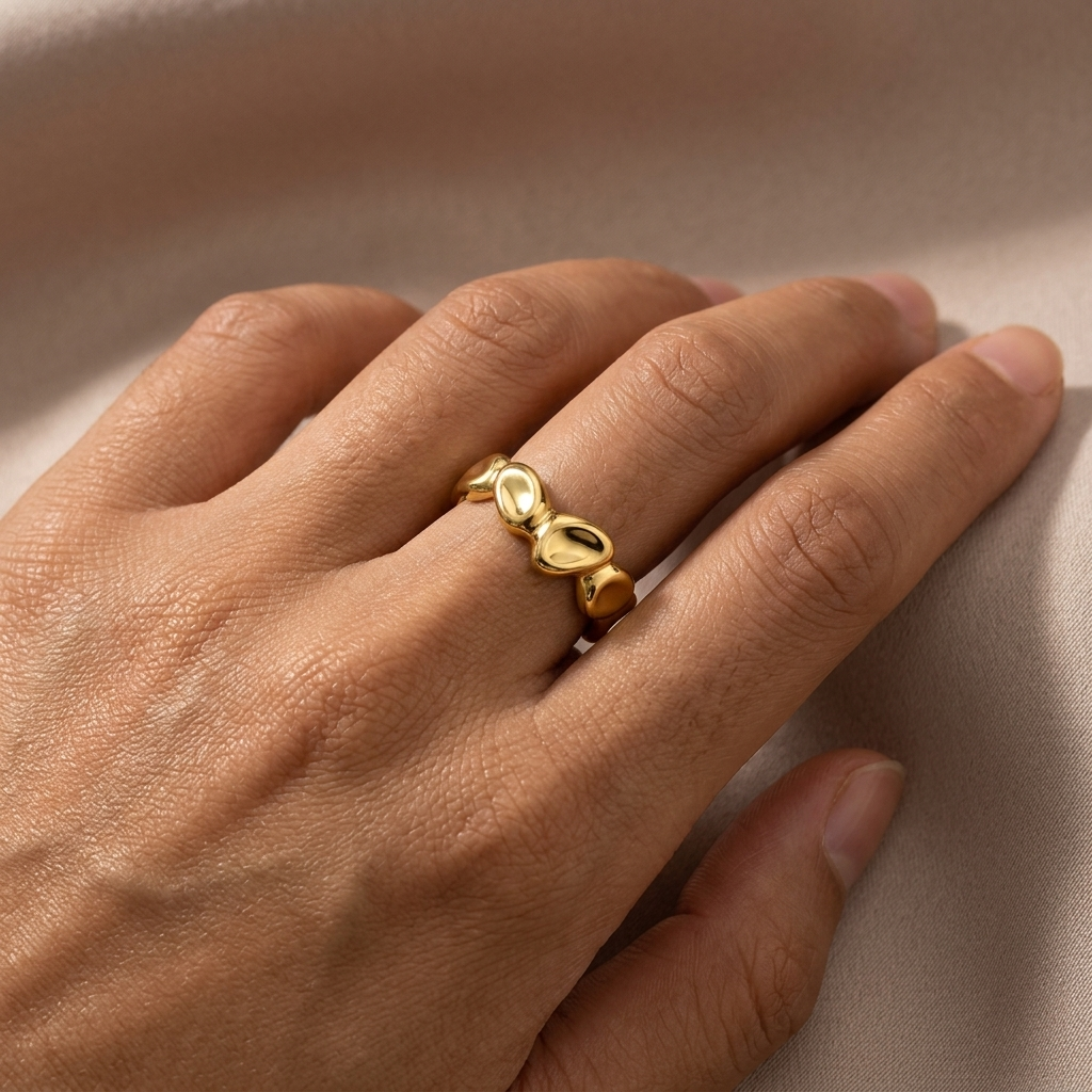 18ct Gold Vermeil Organic Molten Pebble Band Ring | Adjustable Open Band