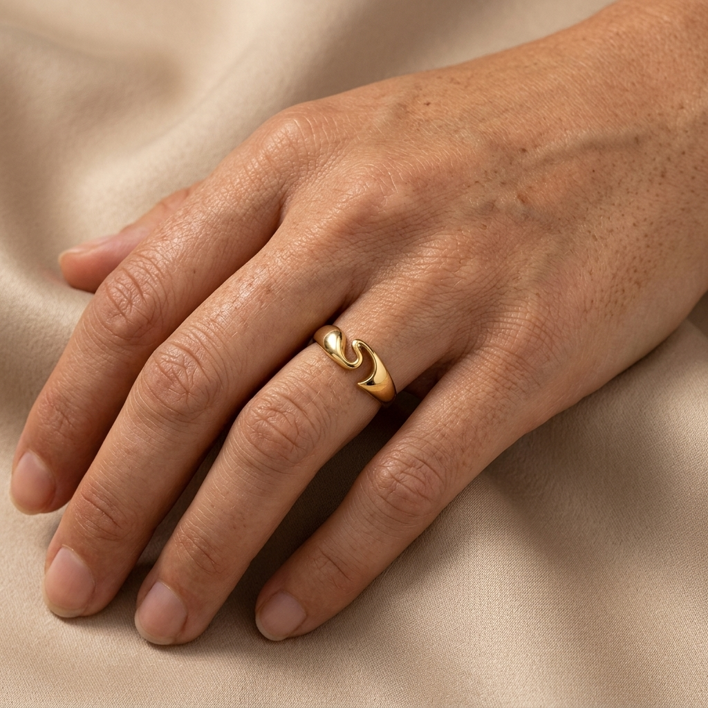 18ct Gold Vermeil Sculptural Wave Open Ring