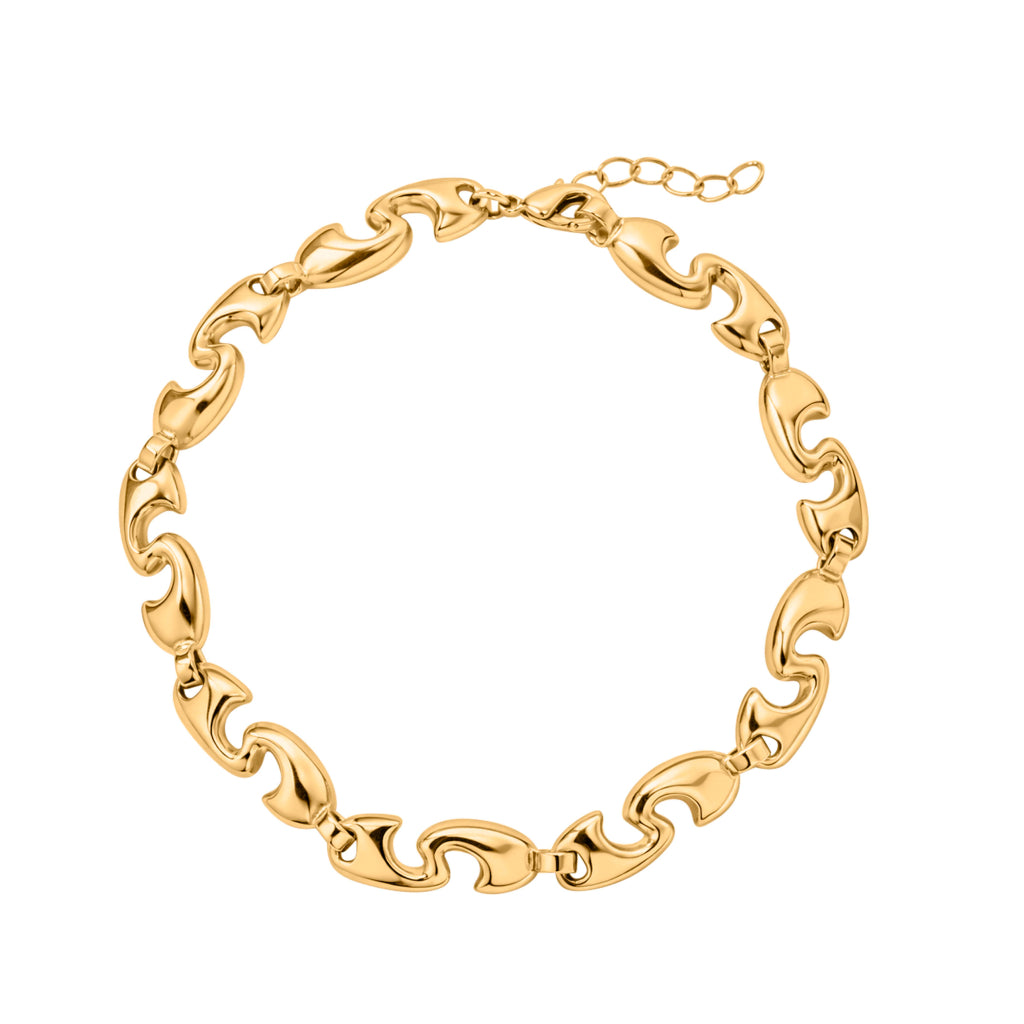 18ct gold plated chunky puffy wave link bracelet with lobster clasp