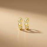 18ct gold plated beaded huggie hoop earrings with cubic zirconia pavé bands