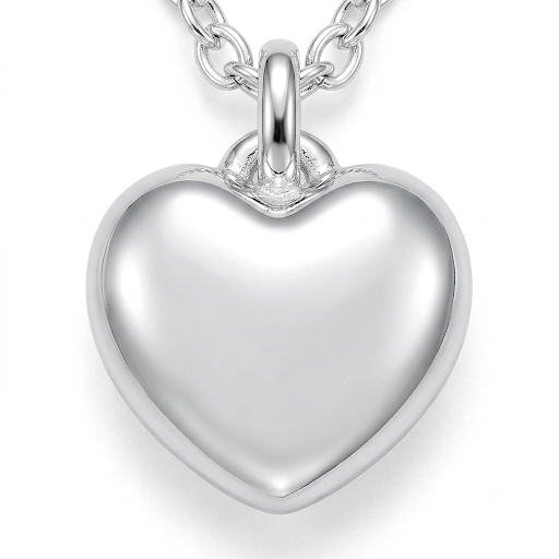 Sterling silver puffy heart pendant necklace on chunky belcher chain